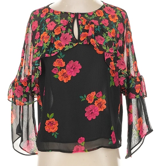 Express Floral Blouse - Black and Pink - Picture 1 of 3